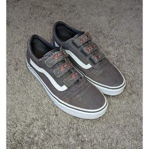 Vans Old Skool V (Embroidered Roses) Strap Gray/White Sz Women s 10.